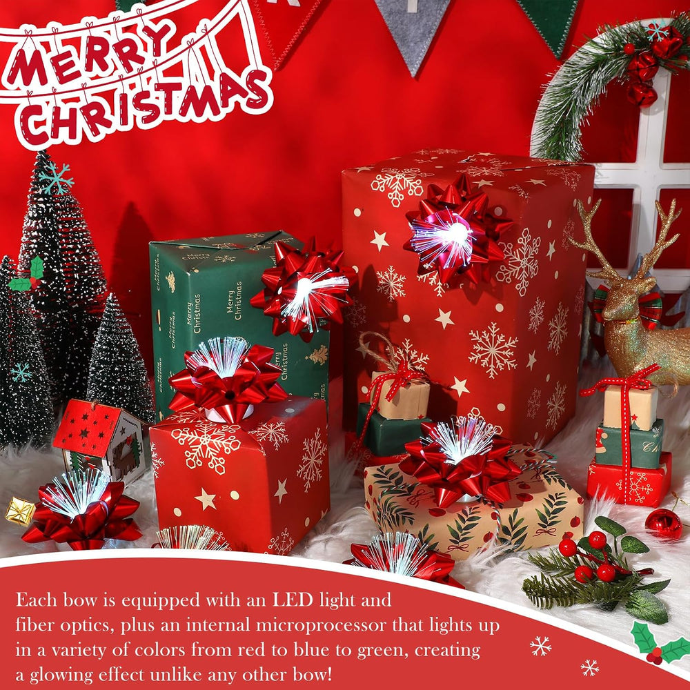 Zhengmy 24 Pack Christmas LED Bows for Gift Wrapping, Red