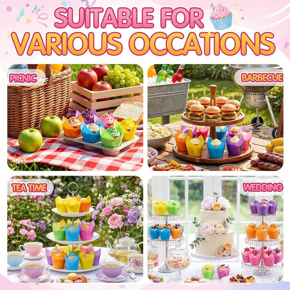 600 Pcs Tulip Cupcake Liners, Solid, Bright Colors