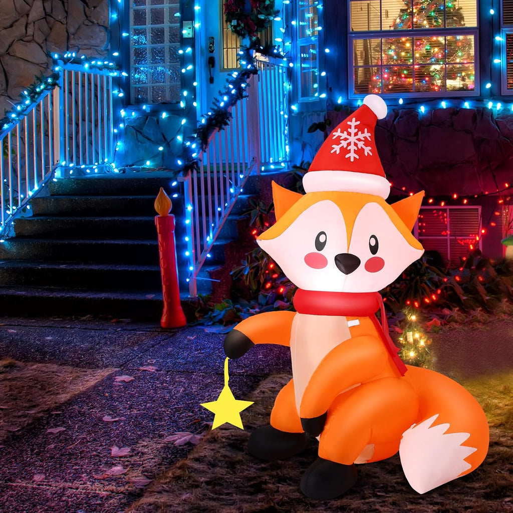 leyndo 5 ft lighted fox christmas decor inflatable, side view