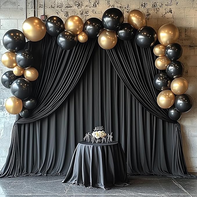 20ftx12ft Wrinkle Free Black Backdrop Curtain, 4 Panels 12FT Height Black Wedding Backdrop Drapes, Silky Polyester Back Drop Cloth for Birthday Photography Background Party Backdrop Draping
