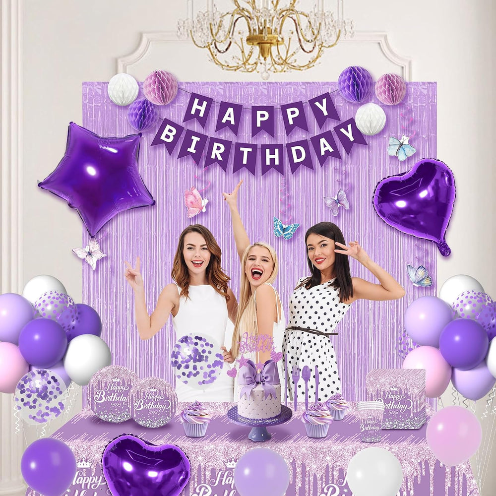 Purple Birthday Decorations with Pastel Purple Pink and White Balloons and Ha...