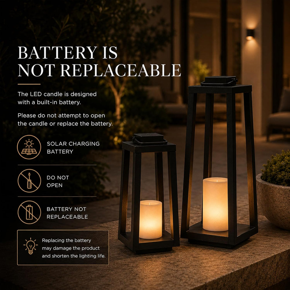 H16 Modern Outdoor Solar Lantern Black Metal Frame with Flickering LED Candle...