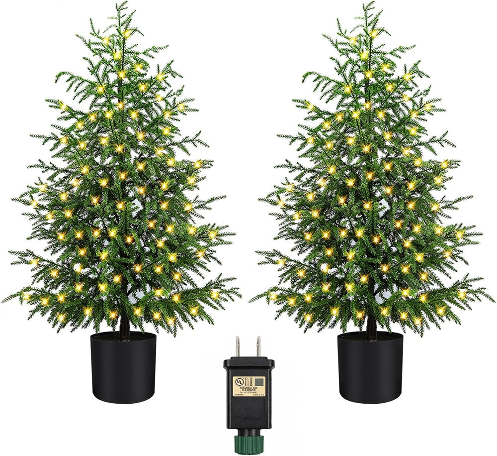 4FT Prelit Norfolk Pine Christmas Tree Real Touch Artificial Cedar Tree with ...