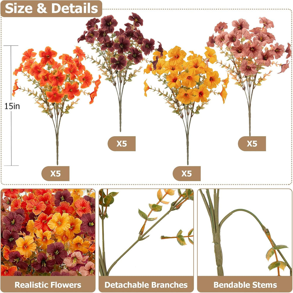20 Bundles Artificial Fall Petunias Flowers for Outdoors, Mixcolor