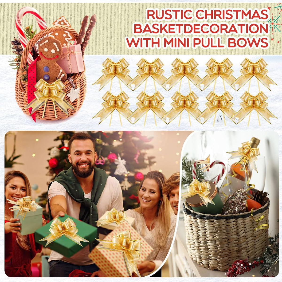 Geosar 200 Pieces 200 Pcs 3.5 Inch Mini Pull Bows for Gift Wrapping Easter Bow Ribbon Butterfly for Holiday Wedding Birthday Presents Baskets Wrapping Decoration (Gold)