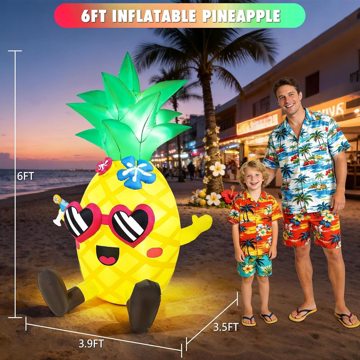 6ft summer inflatables pineapple giant tropical beach hawaiian shown in use
