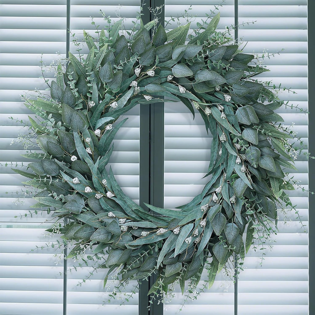 32" Large Artificial Eucalyptus Wreath with Seeds for Front Door(Green)