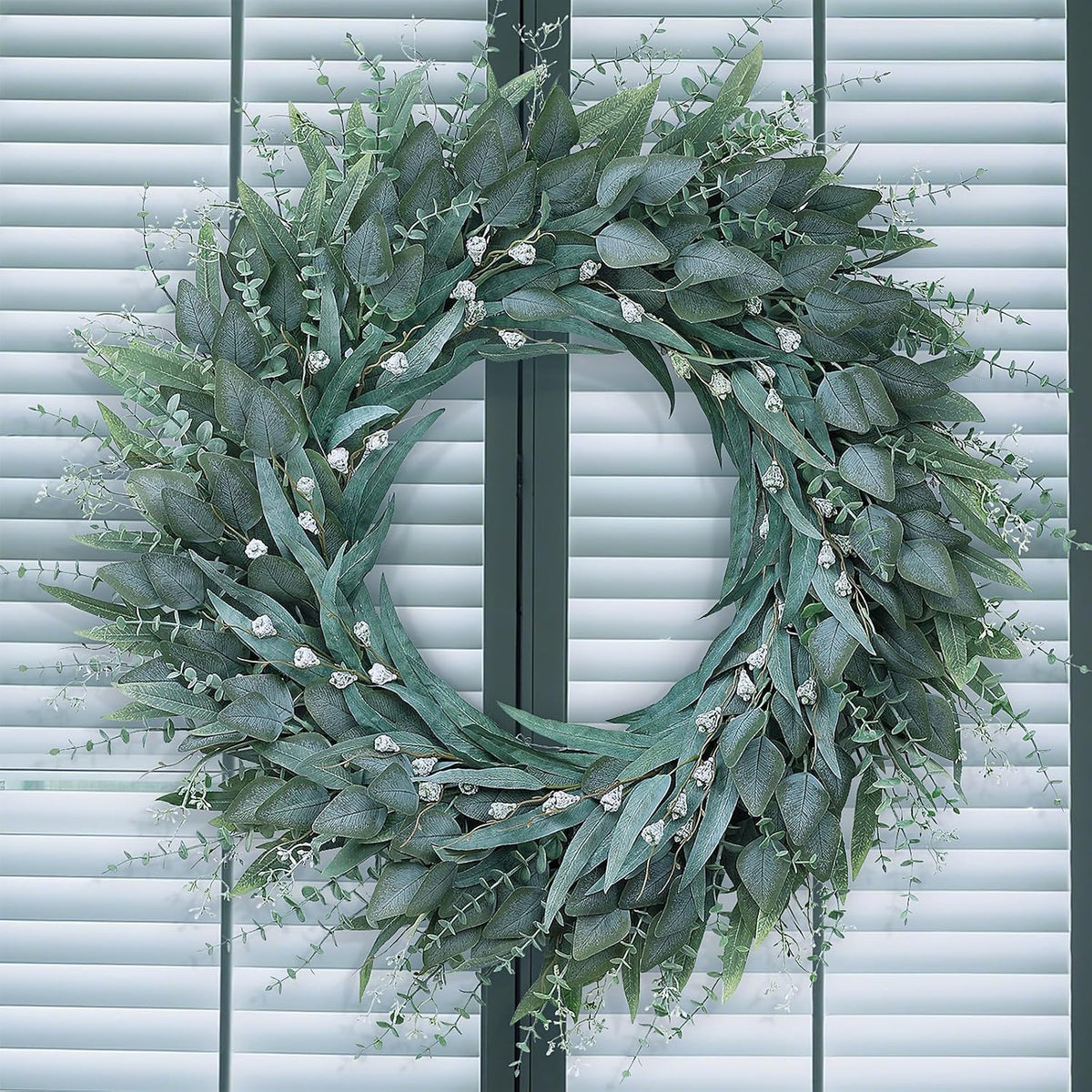 32" Large Artificial Eucalyptus Wreath with Seeds for Front Door(Green)