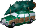 Gemmy Christmas Airblown Inflatable NLCV Station Wagon w/Tree w/LEDs Scene WB, 5 ft Tall, Green
