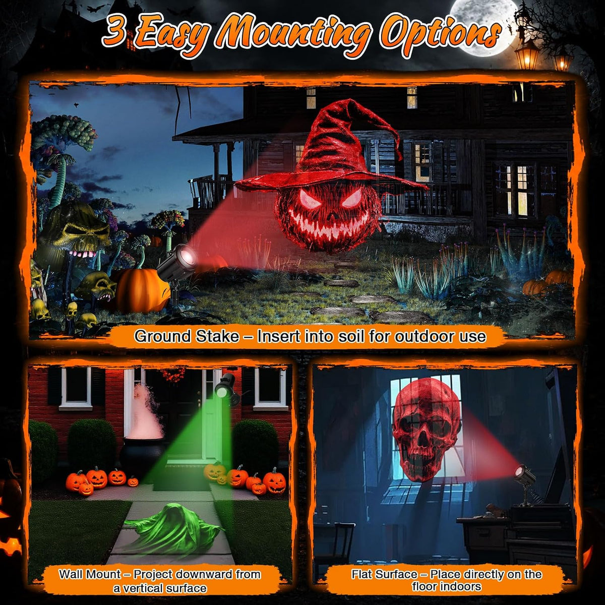 12-in-1 halloween projector lights, 3d dynamic halloween decoration showing dimensions