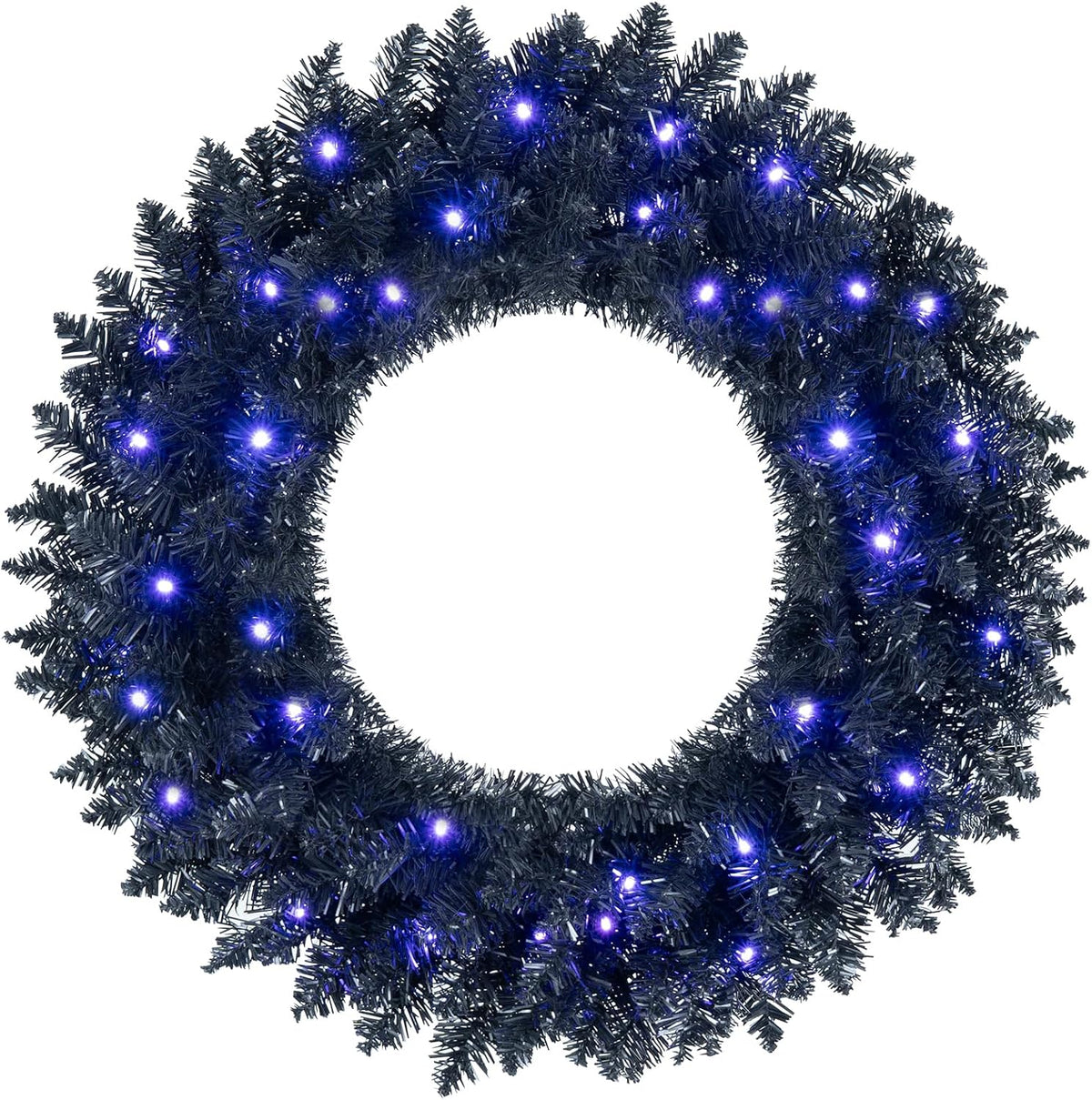 Goplus 24" Black Christmas Wreath with 35 Purple LED Lights, for Halloween