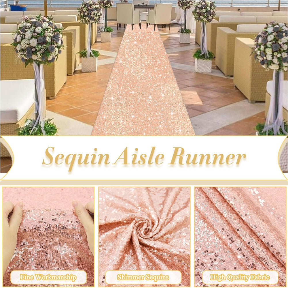 Rose Gold Carpet Runner Sequin Aisle Runner for Wedding Ceremony 4FTx15FT Gli...