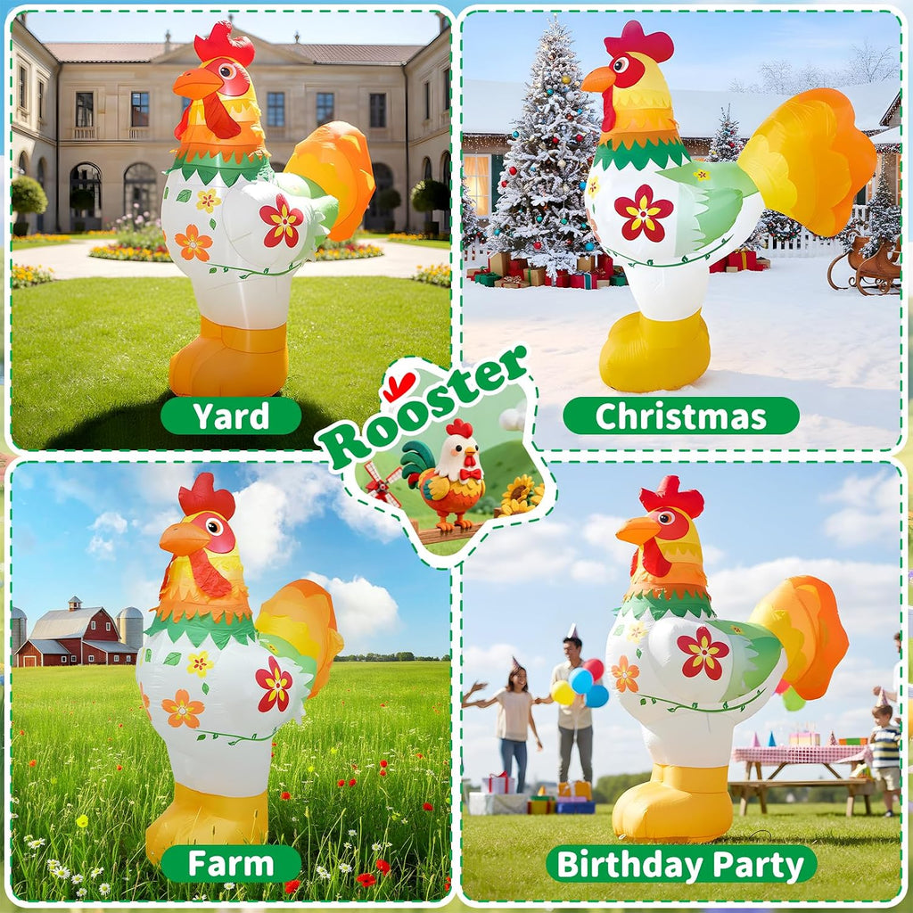 6ft christmas spring farm ranch rooster inflatables cute, side view