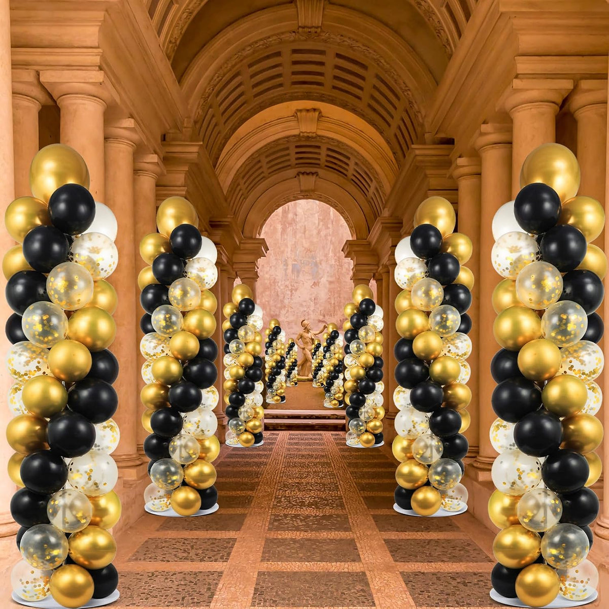 2 Sets Adjustable Balloon Column Stand Kit with Bases（Black & Gold）