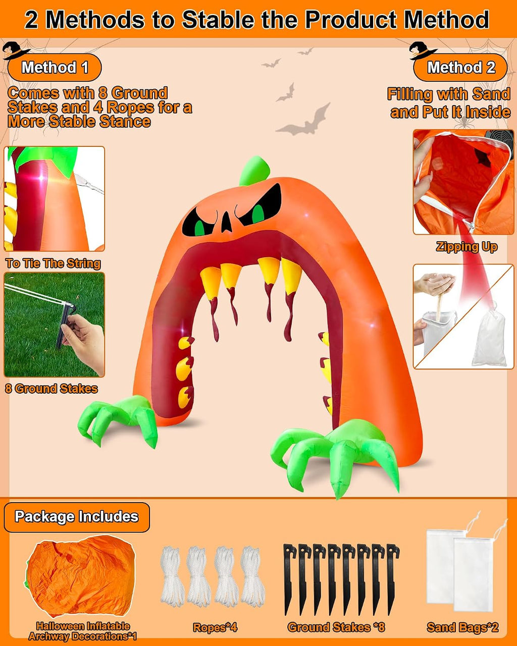 giant halloween inflatables pumpkin archway halloween decorations outdoor, side view
