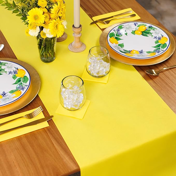 American Homestead Paper Table Runner Roll - 78 ft. Disposable Linen-Like Table Cover Roll - 20 Perforated Table Runners (16" x 48") for Parties, Weddings, and Events - Yellow