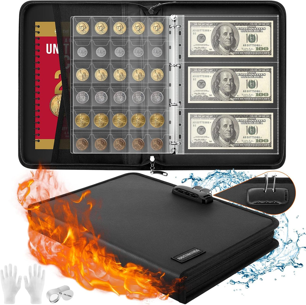 Coin Collection Book with Lock,Fireproof Holders for Collectors,300 Pockets C...