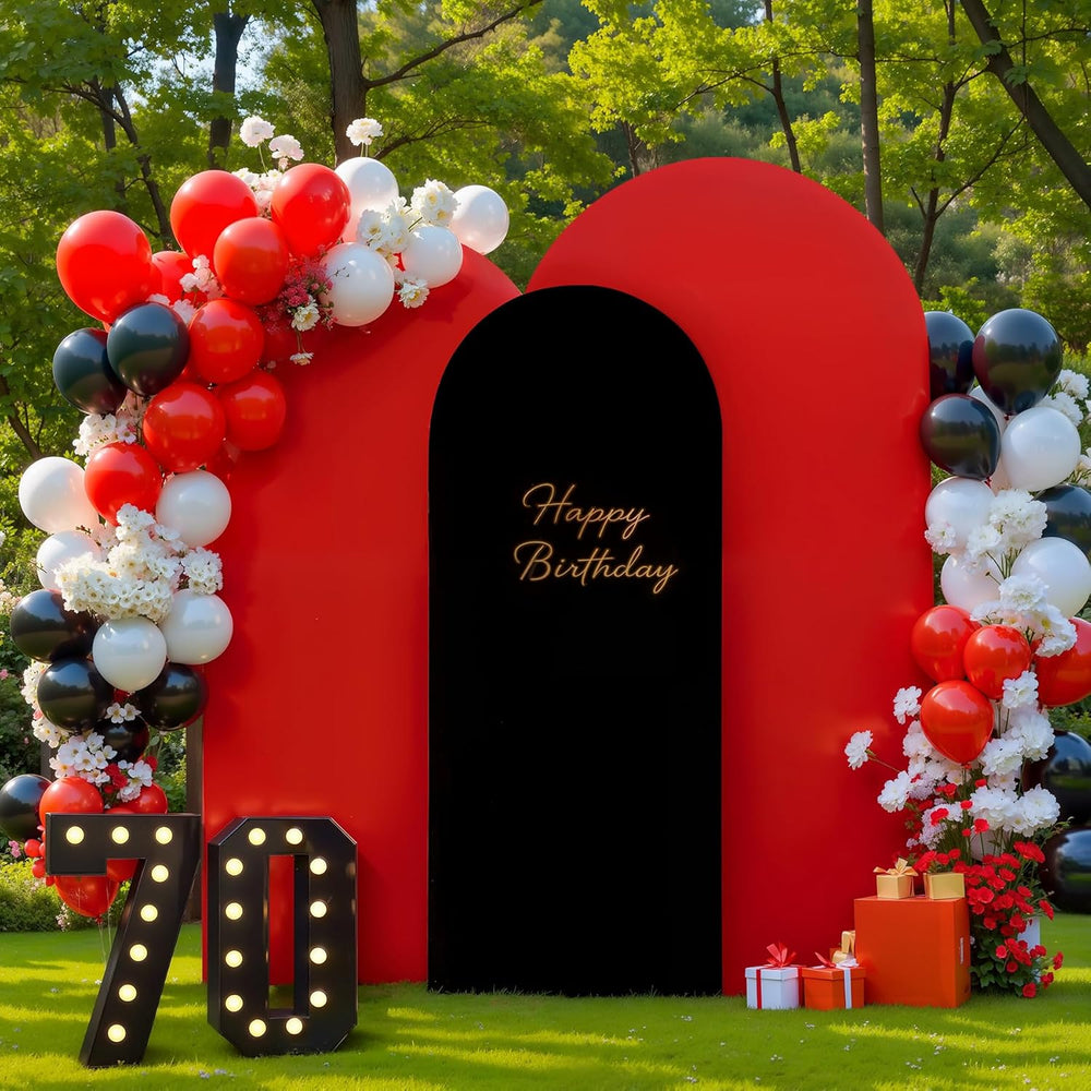 Black and Red Arch Backdrop Cover Set of 3-6ft, 6.6ft, 7.2ft Arch Covers