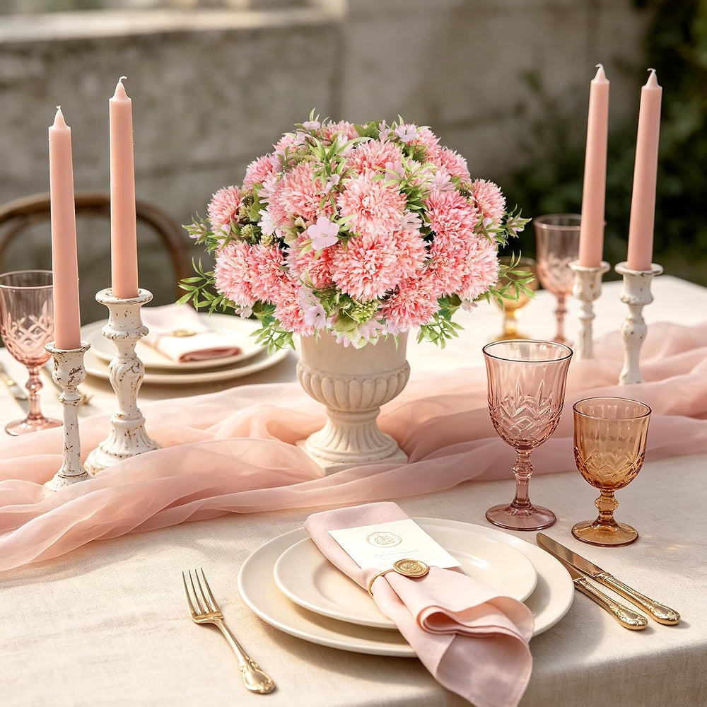 Light Pink Artificial Flowers 12 Bundles Silk Floral with Stems