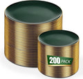 bUCLA 200PCS Green Plastic Plates - Green Disposable with Gold Rim Include 100 Dinner 10 inch & 100 Dessert 7 inch Plates, Ideal for Party & Christmas
