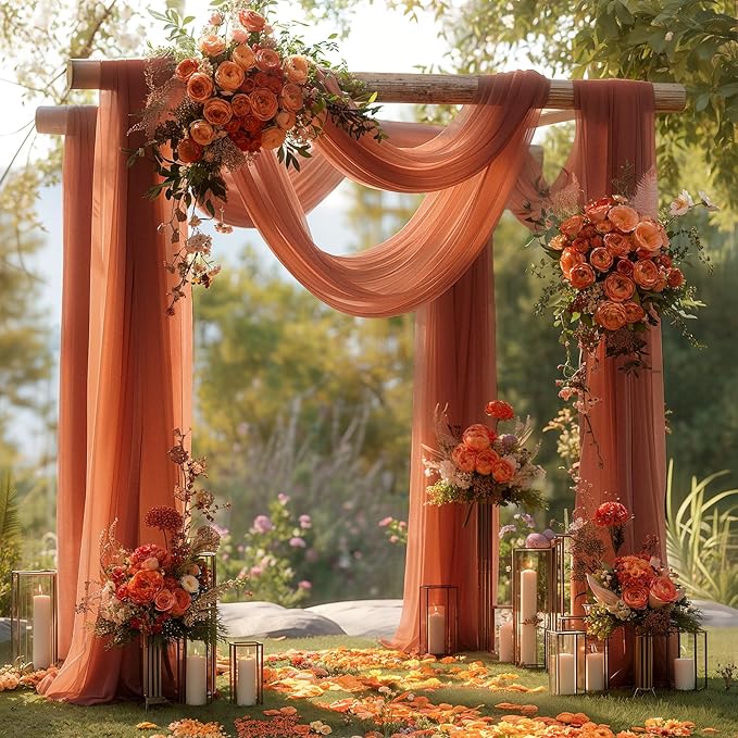 Terracotta Wedding Arch Draping Fabric 2 Panels 30'' x 20FT Terracotta Drapes Sheer Fabric Backdrop Arch Draping Fabrics for Wedding Ceremony Birthday Party Bridal Shower Decoration