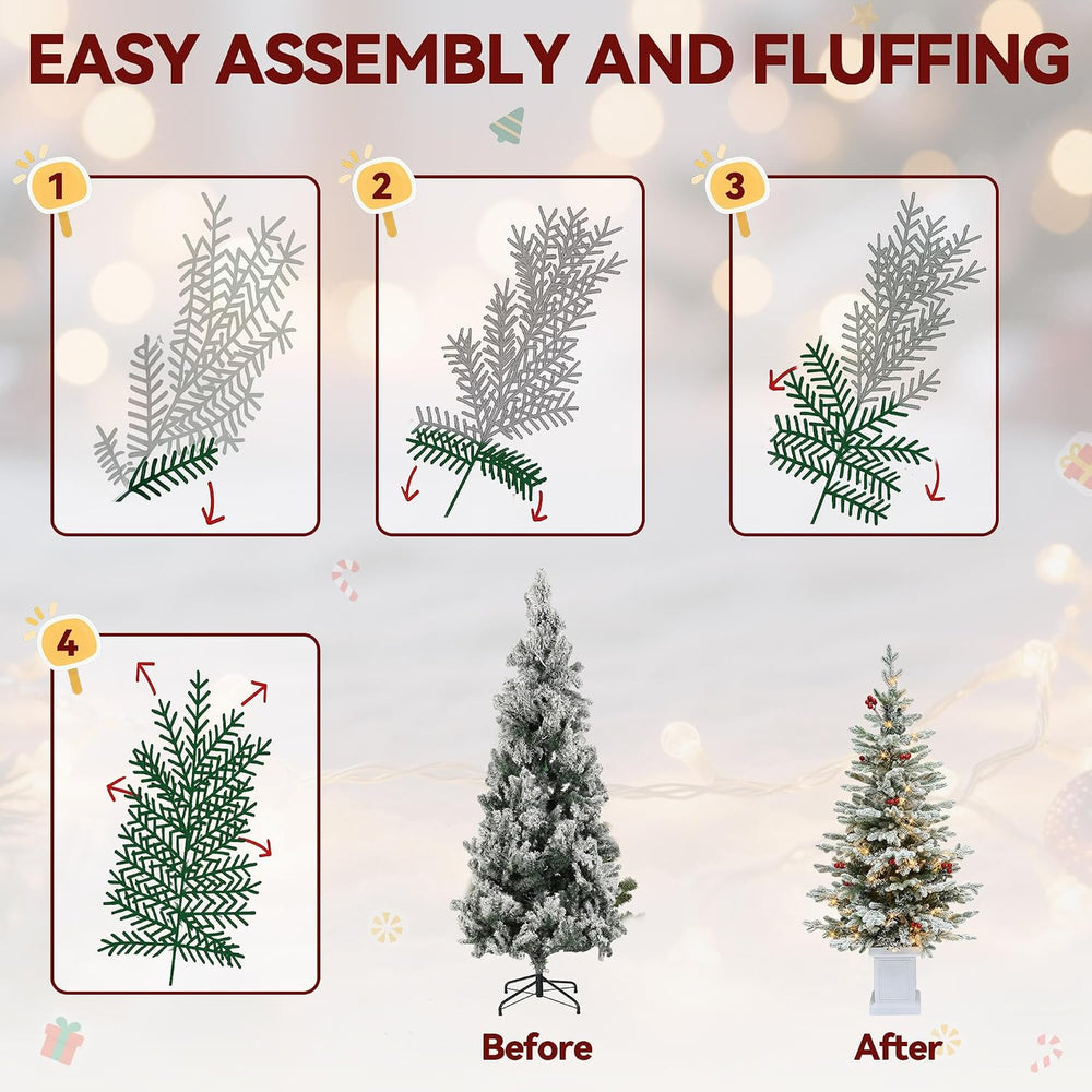 DWVO 4.5ft Pre-lit Flocked Arctic Fir Pencil Tree with Lights