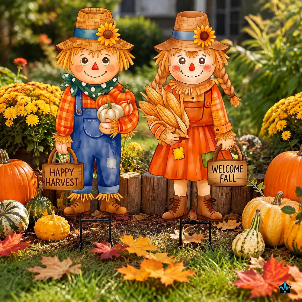 Tondiamo 2 Pcs Fall Yard Stake Metal Scarecrow Lawn Decoration Fall Scarecrow...