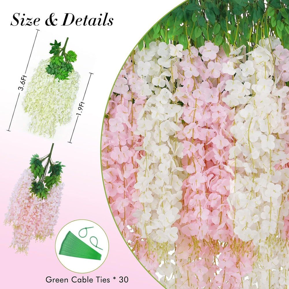 40 Pack White Pink Wisteria Hanging Flowers, Fake Flowers for Decoration, Art...