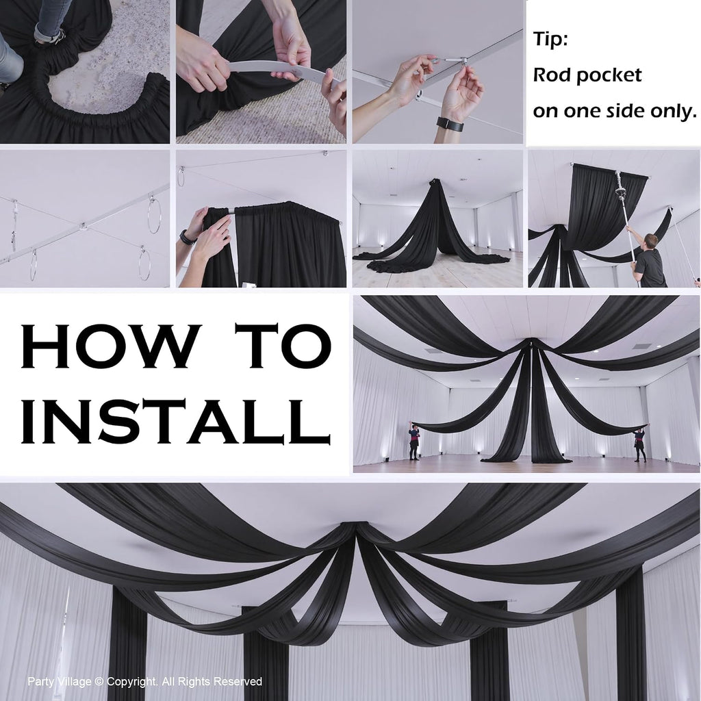4 Panels 5ft(W) x 20ft(L) Black Ceiling Drapes for Halloween Parties