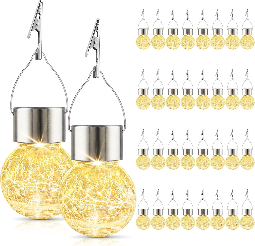 solar lights outdoor decorative 32 pack, hanging solar shown in use