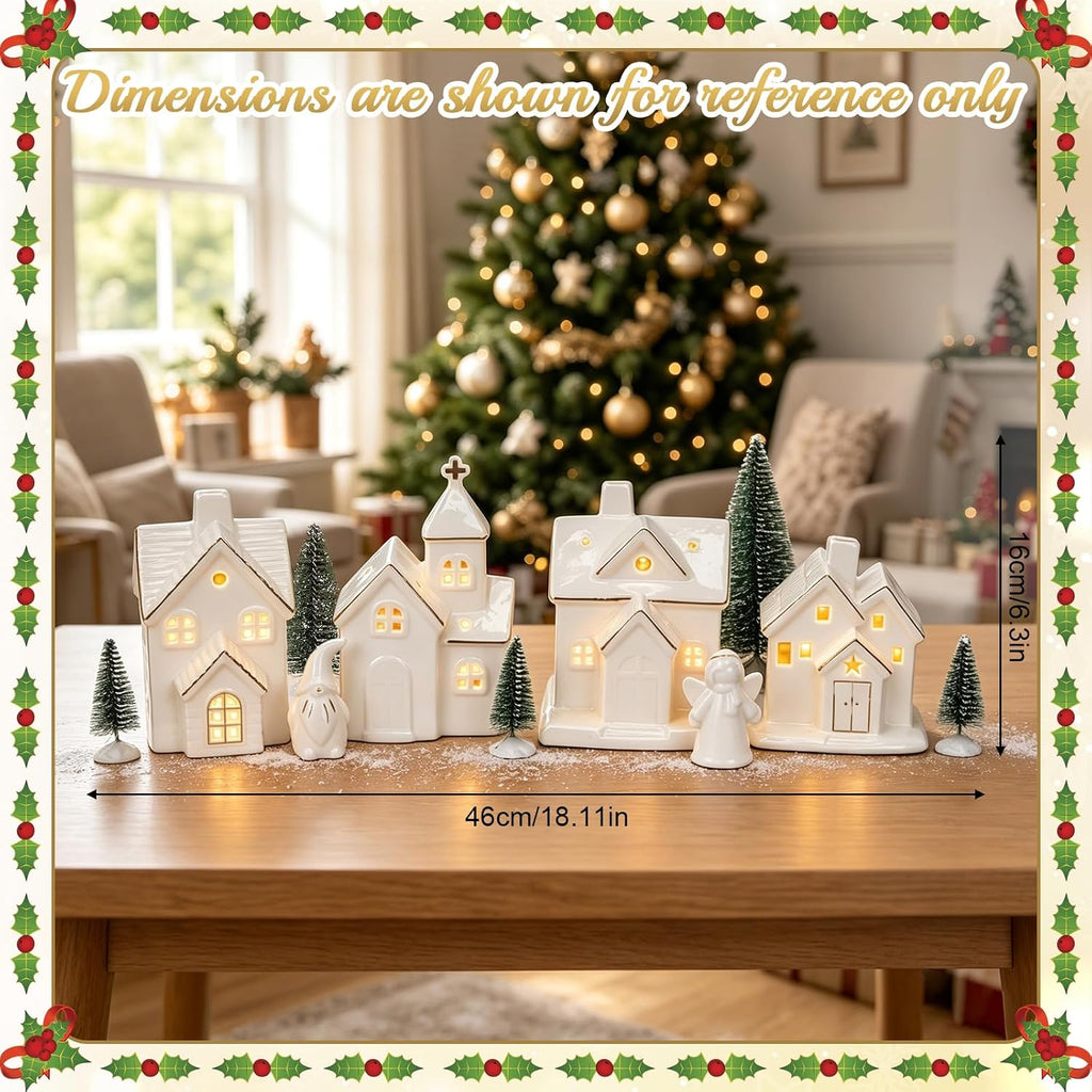 Christmas Village Sets,12 Pcs Christmas Village Houses with LED Light