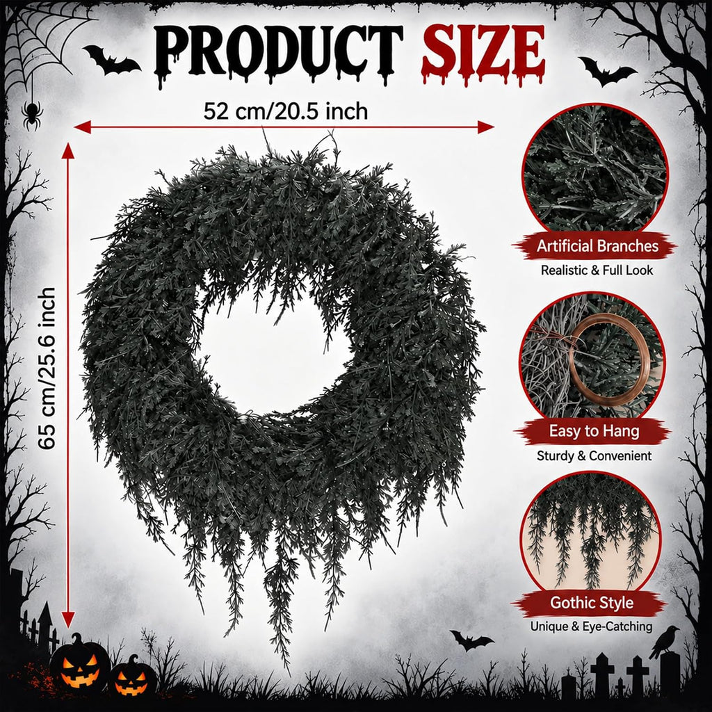 yunlly 25" dark green halloween wreath for front shown in use