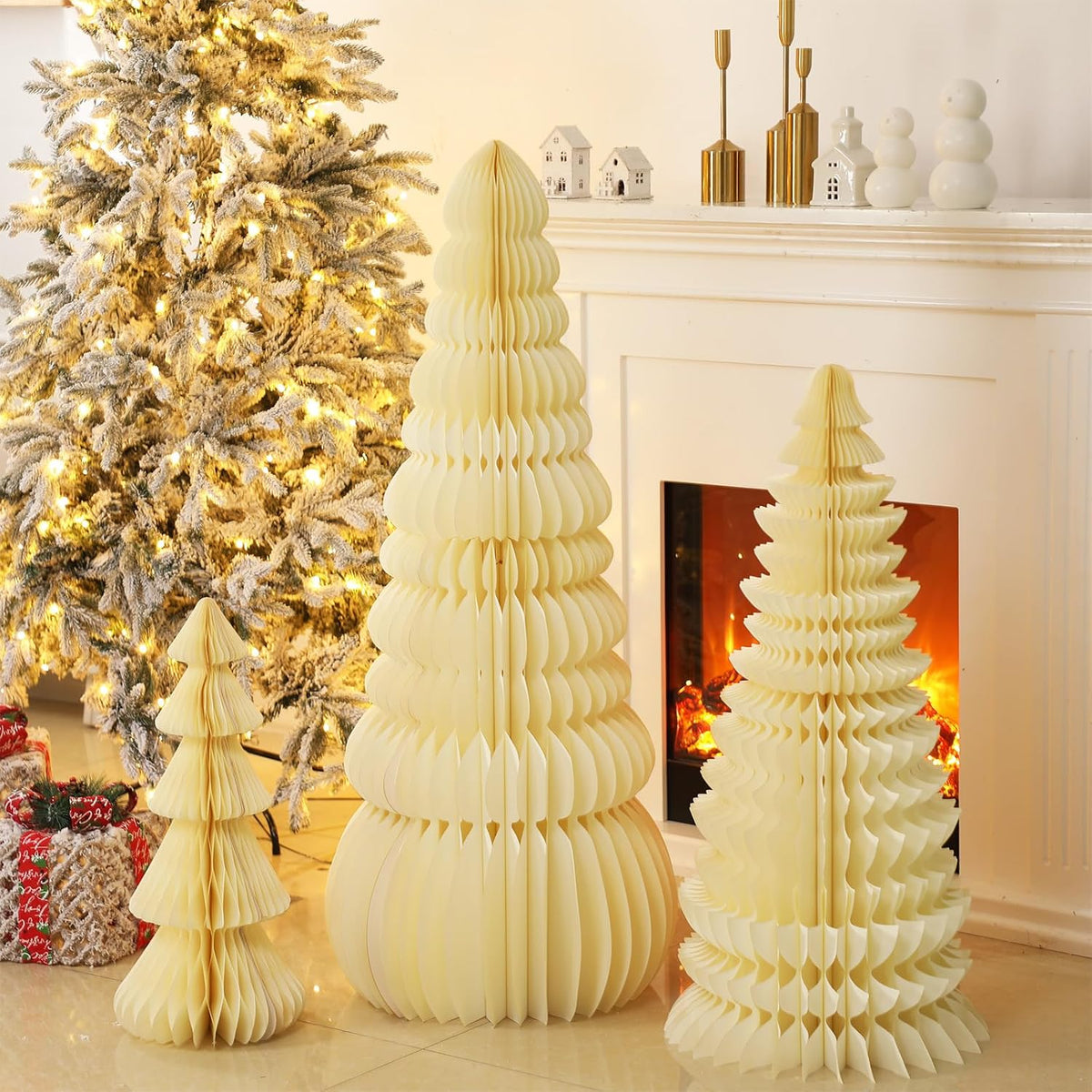 3 Pcs Large Honeycomb Christmas Tree,Classic,White
