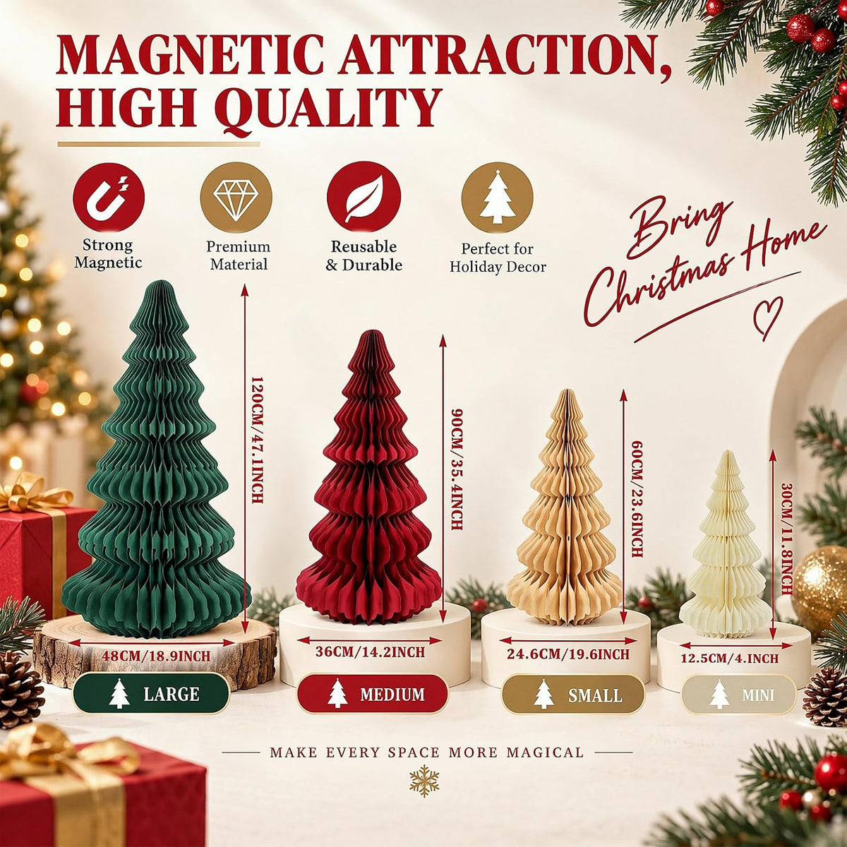 fullhawl 10 pcs honeycomb paper christmas tree, classic shown in use