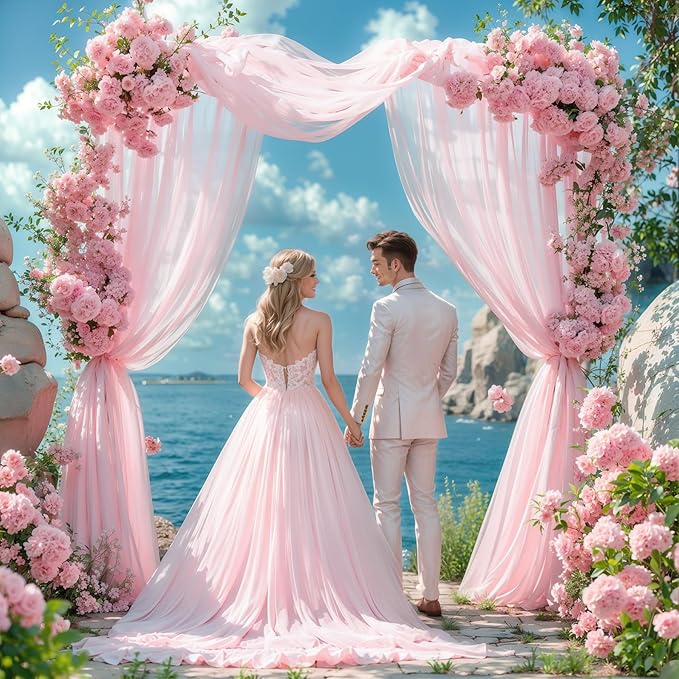 Wedding Arch Draping Fabric 2 Panels 18Ft Blush Chiffon Fabric Drapes Arbor Drapery for Wedding Ceremony Reception Swag Decorations