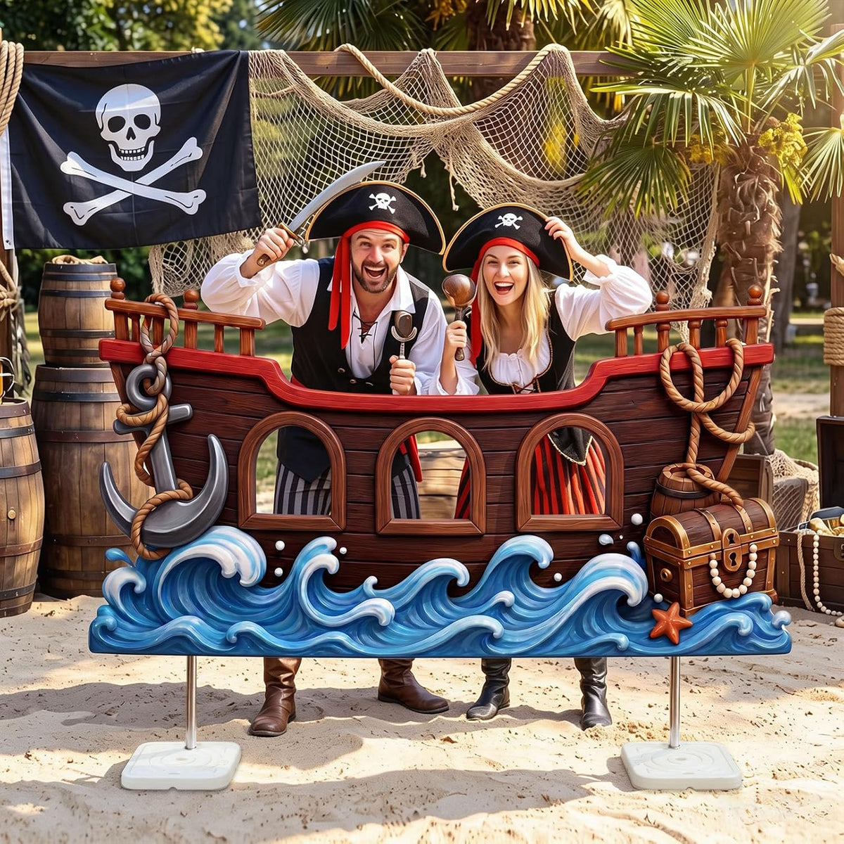 Qunclay Pirate Party Decoration Cardboard Cutout Stand Up Life Size, 4.4ft Pirate Ship Wheel Photo Backdrop Booth Prop for Nautical Birthday Party Favor Halloween Decor Supplies