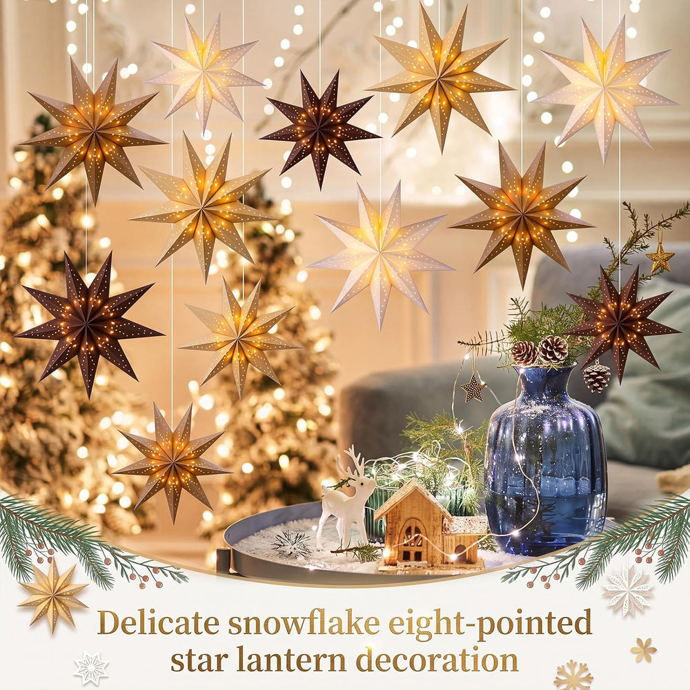 Youyole 12 Set Christmas Paper Star Lantern with Lights, 9 Pointed