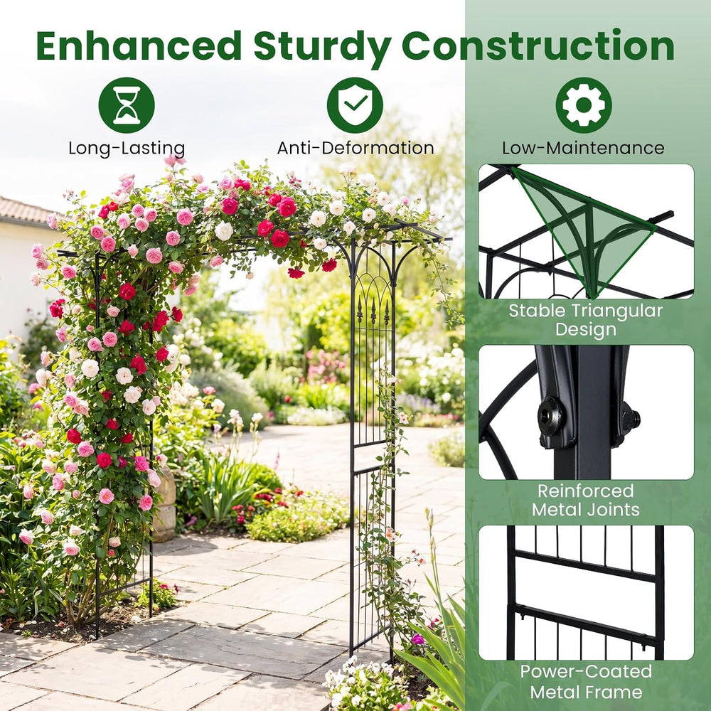 Happygrill 7 FT Metal Garden Arbor with Flat Top Design