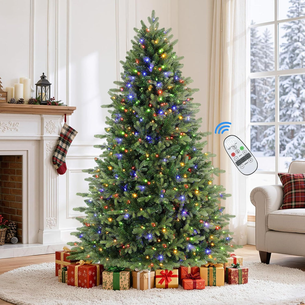 Alupssuc 7.5ft Prelit Artificial Hinged Christmas Tree with Color Lights