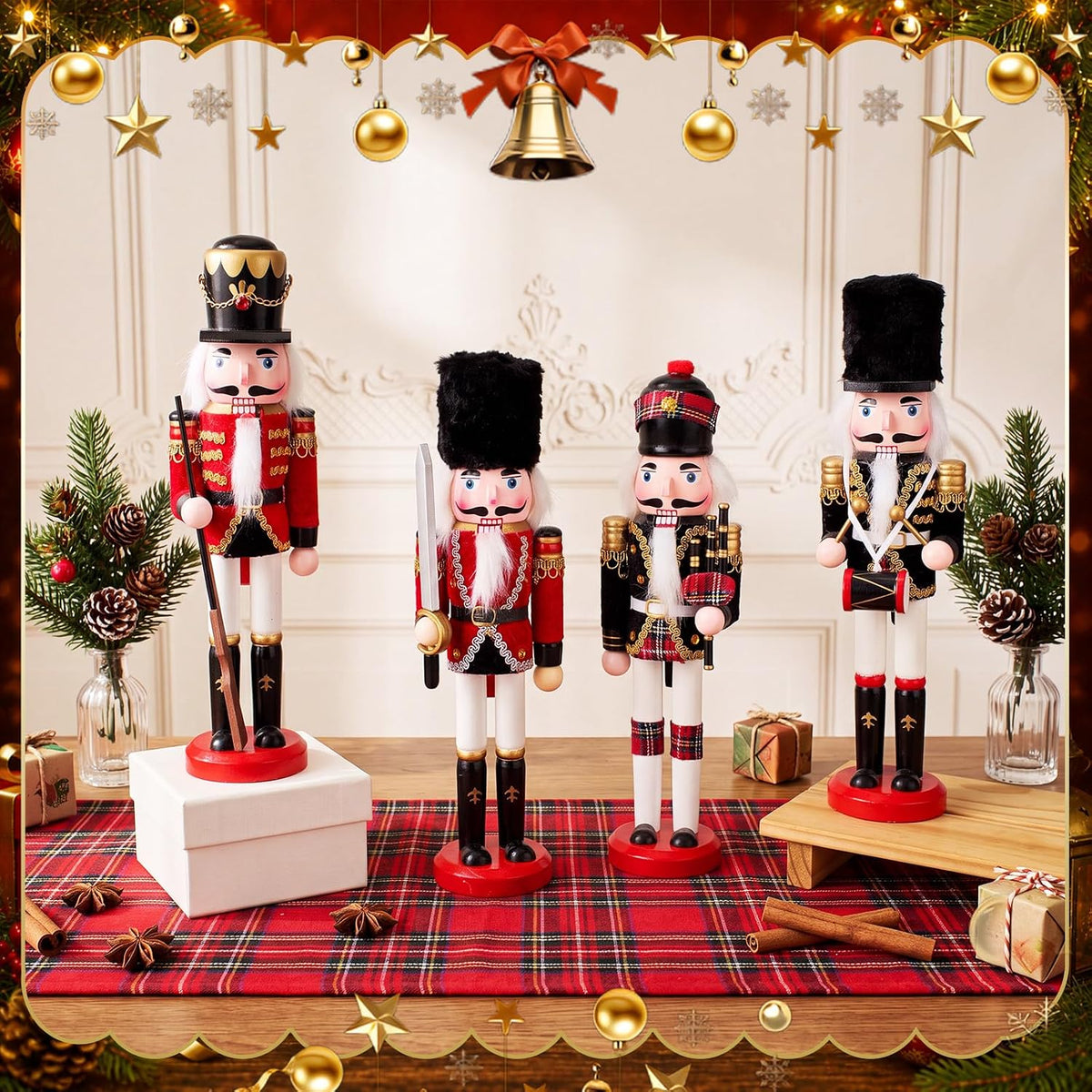 huwena 4 pcs red and black mixed nutcracker shown in use