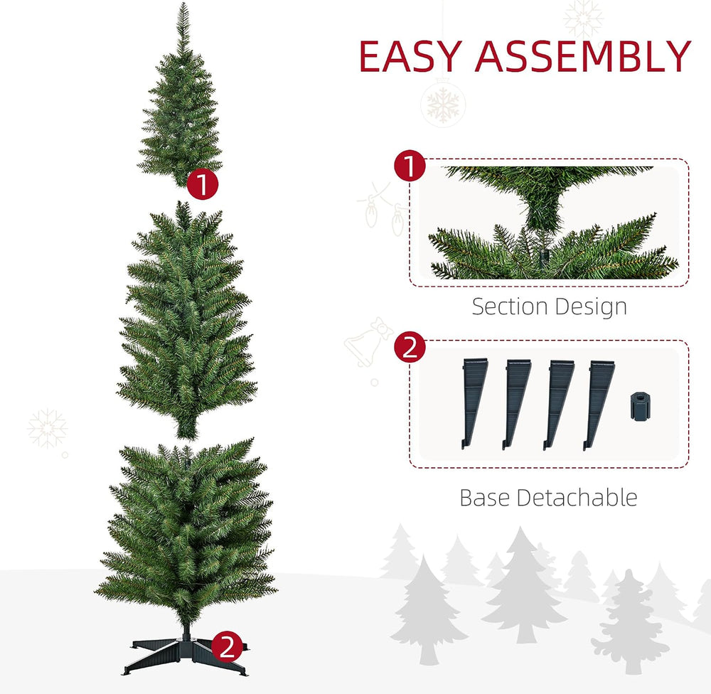 HOMCOM Noble Fir Artificial Pencil Christmas Tree Prelit 6' Green