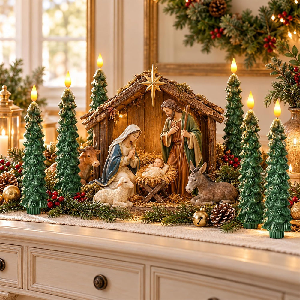 Christmas Tree Flameless Taper Candles, Christmas Holiday Indoor Decoration