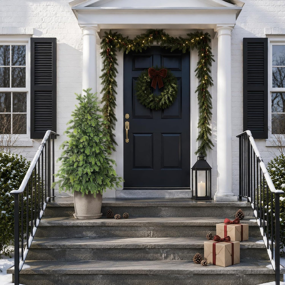 2Pcs 4FT Artificial Norfolk Pine Christmas Potted Trees for Porch Decor