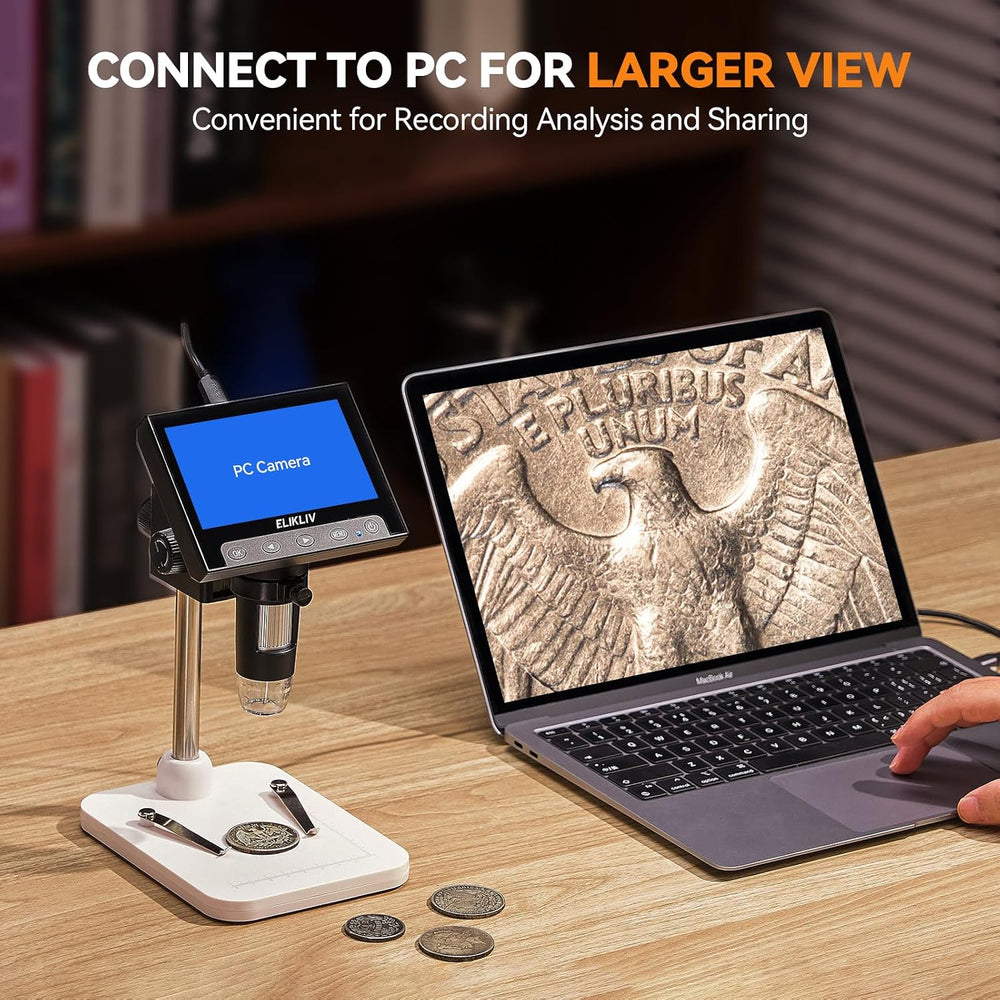 Elikliv Microscope, Digital Coin Microscope 1000x with Lights, EDM4, 4.3'...