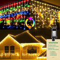 KNONEW Christmas Lights Outdoor Color Changing 400 LED 33ft 11 Modes Curtain Fairy String Light with 75 Drops, Clear Wire LED Lights for Wedding Party Holiday Christmas (Warm White to Multicolor)