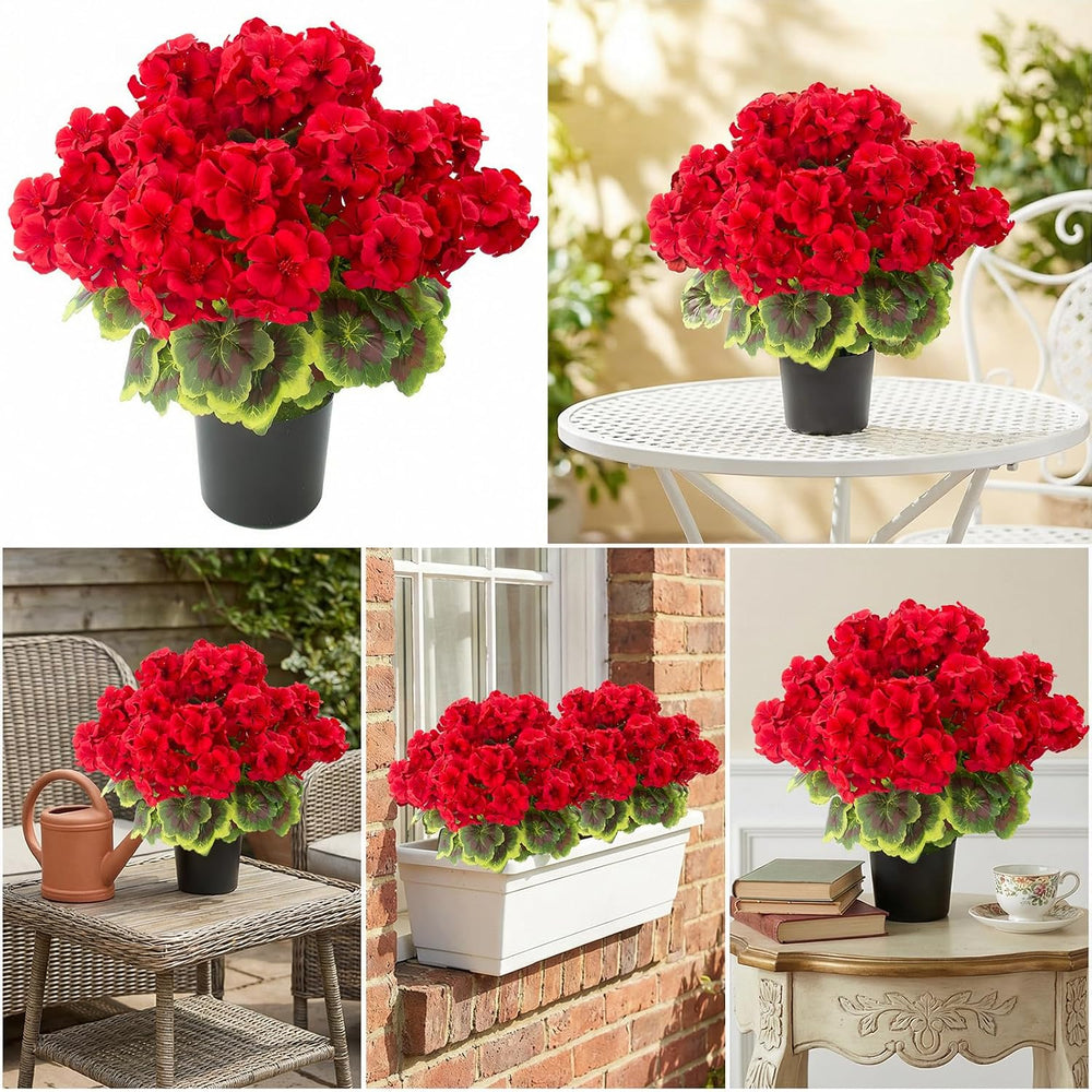 Lovemoon 2pcs Potted Red Geraniums Artificial Outdoor Flowers for Christmas