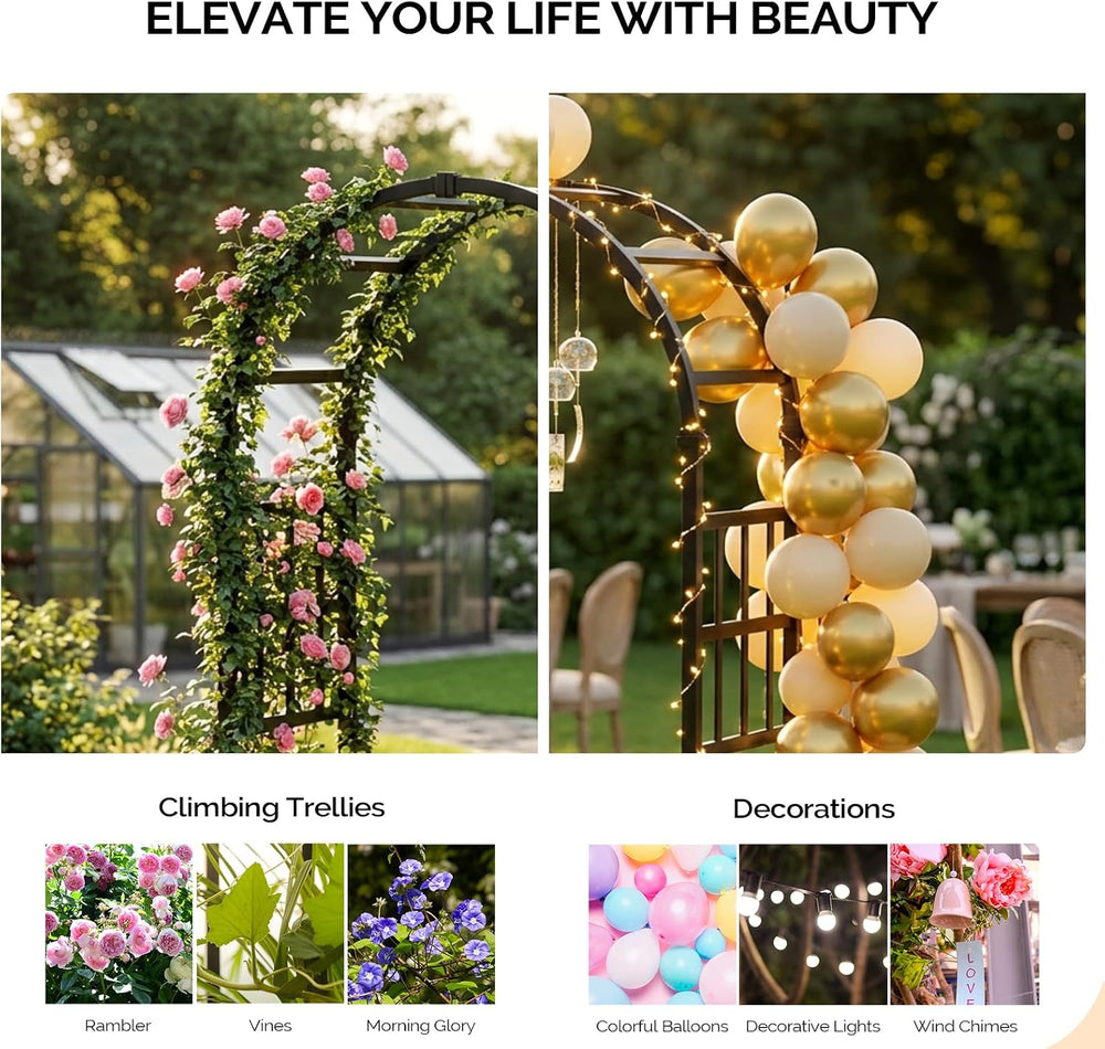 Extra Large Black PVC Garden Arch Trellis for Climbing Plants