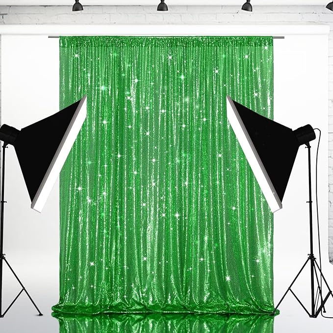 Eternal Beauty Green Sequin Backdrop, 10x10 Ft Glitter Background Curtains for Christmas Shimmer Photography Party Wedding Birthday Back Drop Decor