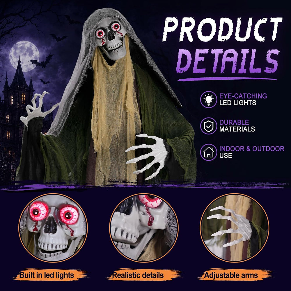 6.1Ft Halloween Decorations Outdoor Animatronic, Life Size Skeletons Ghost