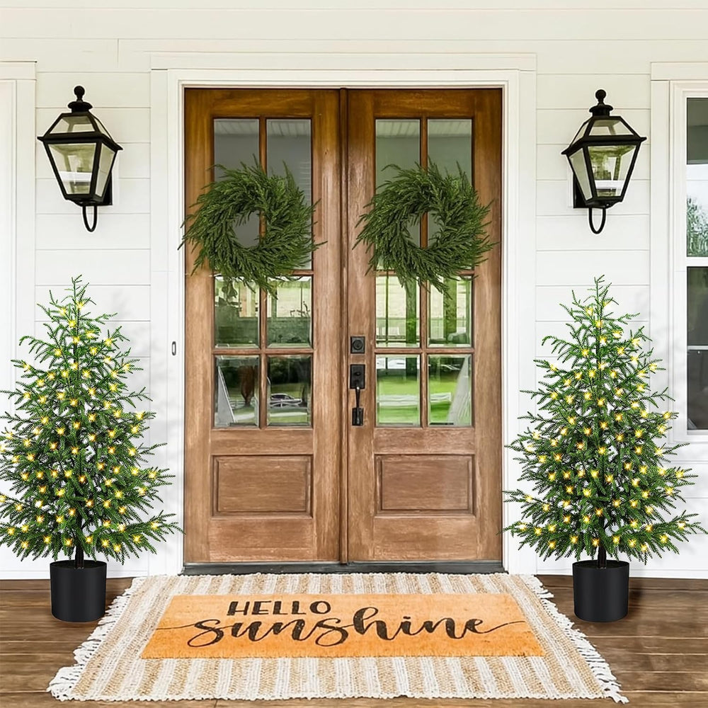 4FT Prelit Norfolk Pine Christmas Tree Real Touch Artificial Cedar Tree with ...
